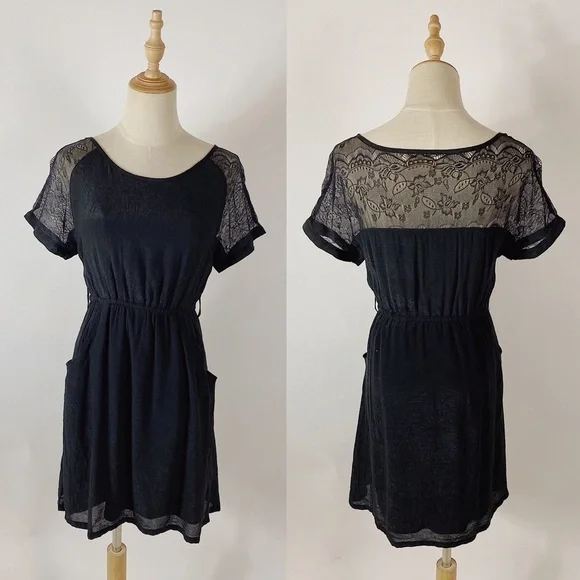 Anthropologie | Dresses | Anthro Tulle Lace Sleeve Little Black Dress Xs |  Poshmark